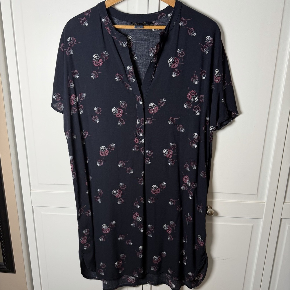 Pendleton Women's Floral Tunic Shirt Dress Navy Short‎ Sleeve XL